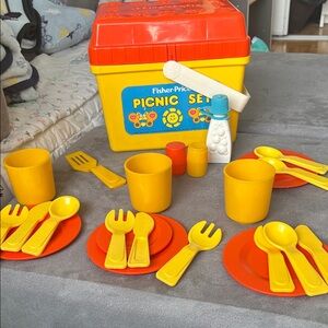 Vintage Fisher-Price Yellow and Red Picnic Set